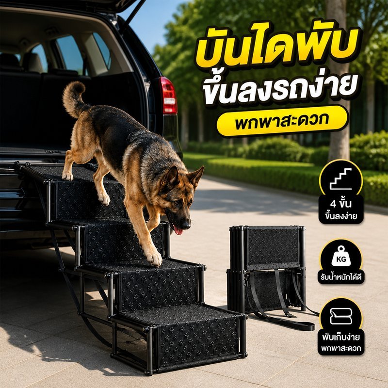 บันไดสุนัข ทางลาดสุนัข พับได้ พกพา สําหรับขึ้นรถยนต์ บันไดสัตว์เลี้ยง 4 ชั้น กันลื่น แข็งแรง
