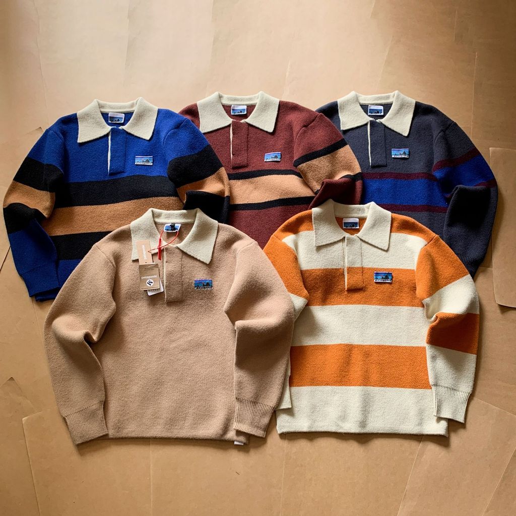 PDN1 Patagonia Retro Long-Sleeved Polo เสื้อกันหนาวผู้ชายเสื้อกันหนาวคู่ 100