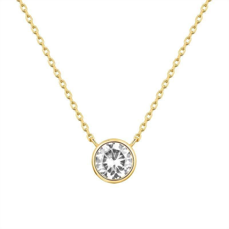สร้อยคอหินเดี่ยว CZ ทรงกลมชุบทอง 14K - สร้อยคอจี้กรอบสวยงามและสง่างามเหมาะสําหรับผู้หญิง PRX9