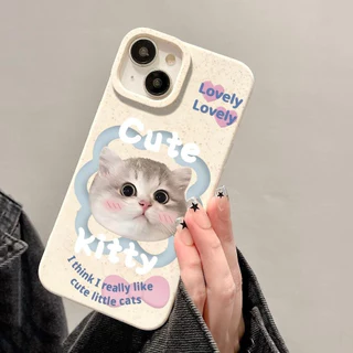 เคสไอโฟน11 For iPhone 15 13 12 16 17 14 11 PRO MAX เคส ปลอกสีขาวเป็นมิตรต่อสิ่งแวดล้อม ลูกแมวเค้กสีฟ้าสีชมพูแห่งความรัก