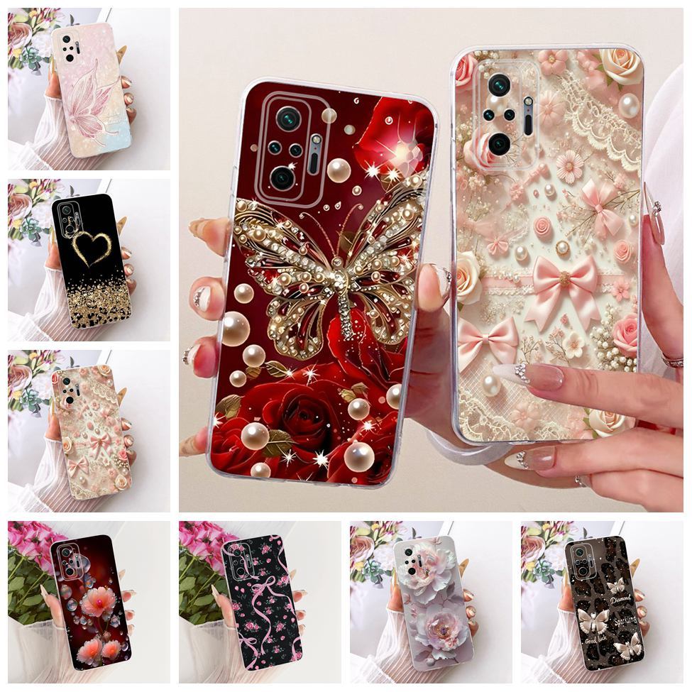 เคสใสสําหรับ Redmi หมายเหตุ 10 Pro 4G แมวน่ารักหรูหราดอกไม้ Cool ทาสีปลอกโทรศัพท์นุ่ม M2101K6R M2101