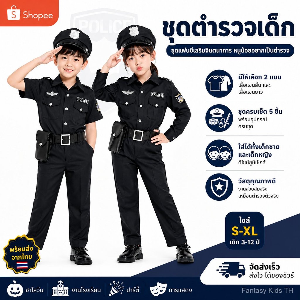 พร้อมส่งจากไทย ชุดตำรวจเด็ก SWAT ครบเซ็ต ชุดคอสเพลย์เด็กสุดเท่ ผ้านุ่มใส่สบาย ชุดอาชีพเด็ก เหมาะงานโรงเรียน ฮาโลวีน ปาร์