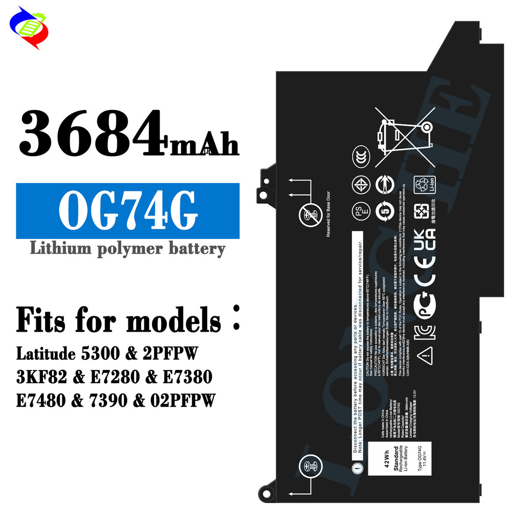 ใช้งานร่วมกับแบตเตอรี่แล็ปท็อป Dell OG74G สำหรับรุ่น Latitude 5300/2PFPW/3KF82/E7280/E7380