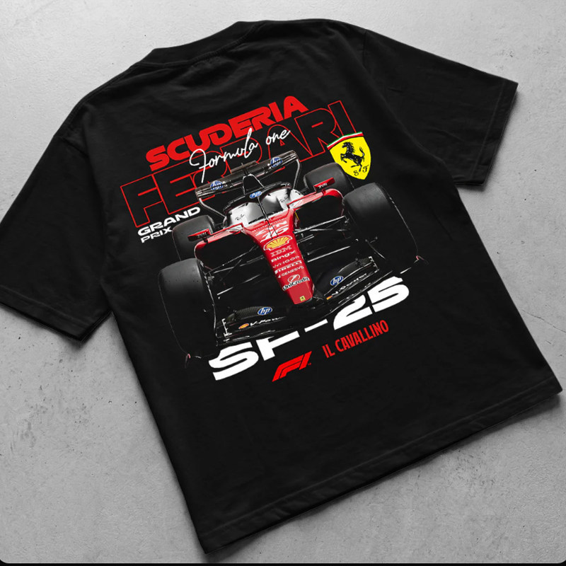 100% ผ้าฝ้ายพรีเมี่ยม Red racing shield พิมพ์เสื้อยืดแขนสั้น Soft Premium New Loose Top Unisex