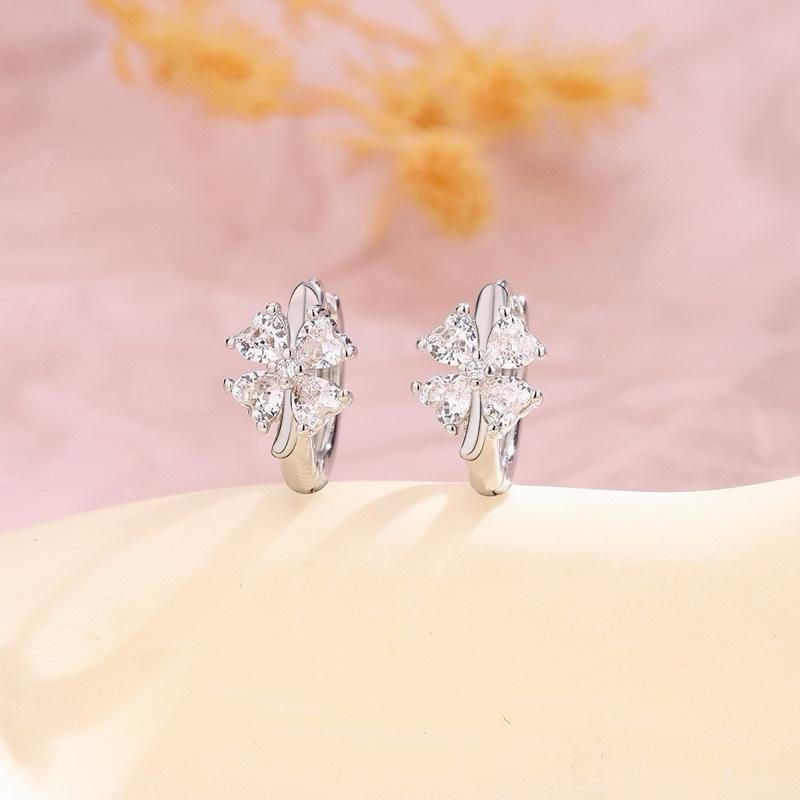 Jinjoo ต่างหู Double Luck Clover ขนาด 10 มม. ดีไซน์หรูหรา รูปที่ 5