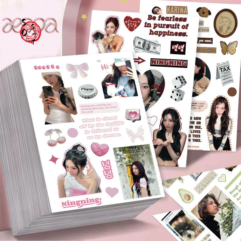 สติ๊กเกอร์ Aespa Kpop 8 ชิ้น - กลุ่มสาวเกาหลีภาพตัดปะ DIY สติ๊กเกอร์กันน้ําสําหรับคู่มือ