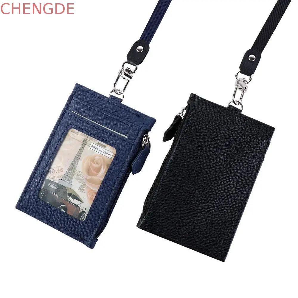 CHENGDE ที่ใส่บัตรและป้าย พร้อมกระเป๋าใส่เหรียญนักเรียน หนังเทียม ซิปแฟชั่น พร้อมสายคล้องคอ สําหรับใส่บัตรและบัตรพนักงาน