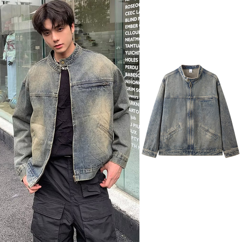 Baolongxin Retro Denim Jacket เสื้อแจ็คเก็ตซิปผู้ชาย