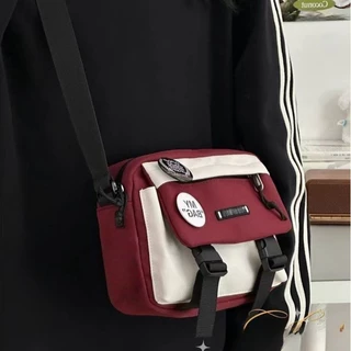 B1097-ผ้าไนลอนเครื่องไล่น้ําน่ารักนักเรียนกระเป๋าสะพาย Overalls Messenger กระเป๋า Casual Class กระเป๋าสะพายเรียบง่าย