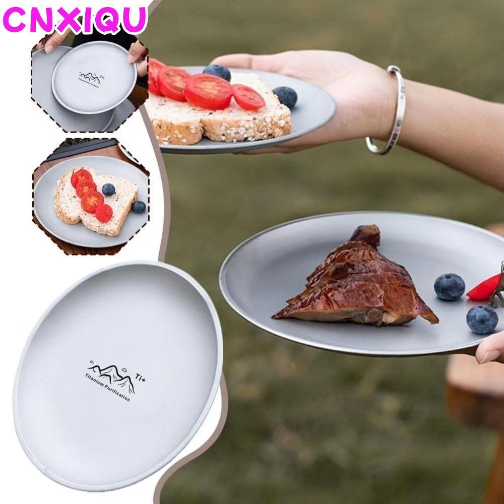 CNXIQU Travel Tableware, Round Titanium Camping Plate, Creative Multi-Purpose Stackable Frosted Camping จานสําหรับ Backpacking Picnic