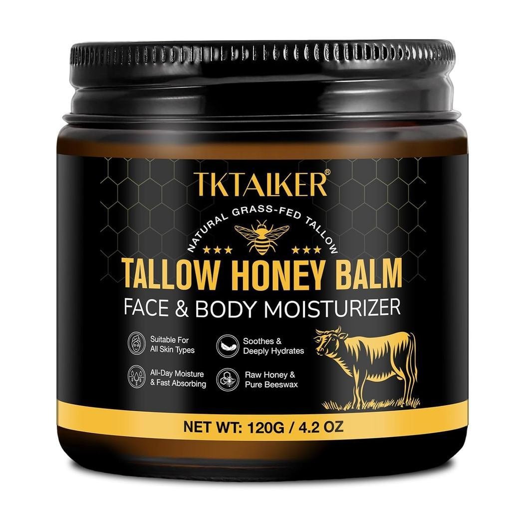 ใหม่ BeefTallowfor,BeefTallowforFace,HydratingTallowBalm withRawHoneyandBeeswax,Grass-FedBeefTallow&