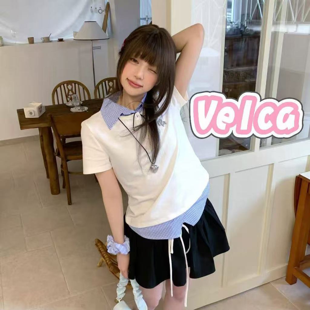 พร้อมส่งจากกทม เสื้อยืดแขนสั้นคอปก เสื้อคอปกกระดุมหน้า ผ้านิ่มเสื้อยืดเบสิคปัก Velca