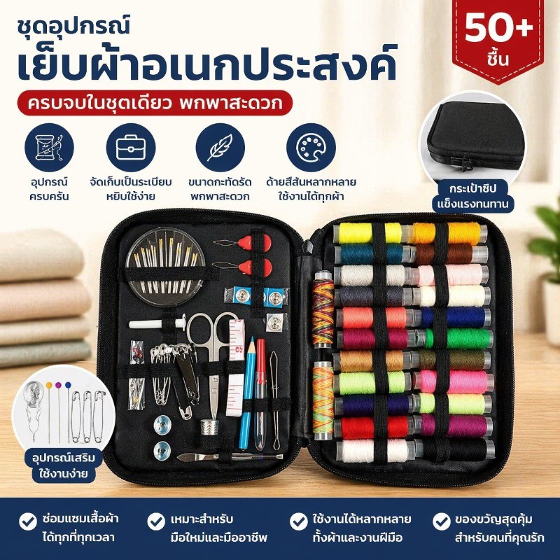 97pcs ชุดเข็มและด้าย DIY ชุดเย็บผ้าพกพา กล่องเย็บผ้ามัลติฟังก์ชั่น อุปกรณ์ครบใช้งานสะดวก