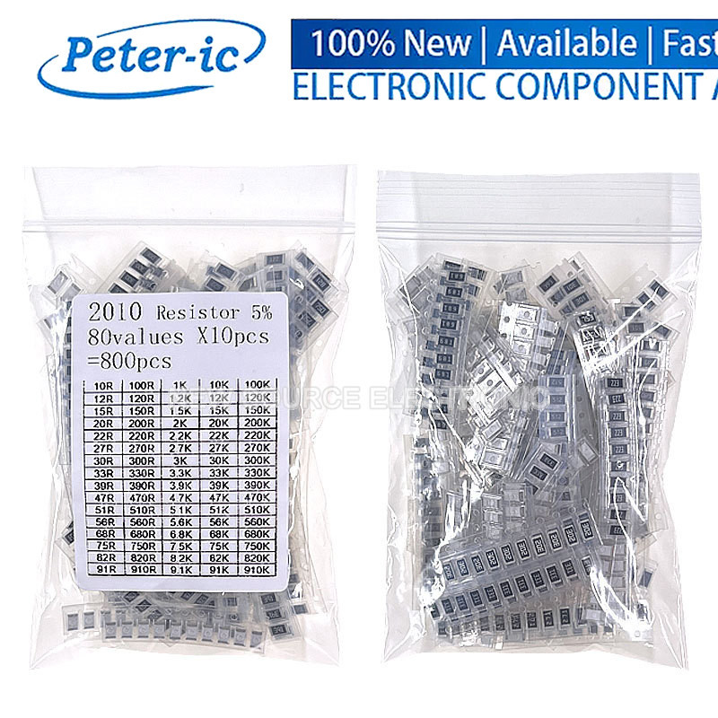 800PCS 2010 SMD Resistor Assorted Kit 80ValesX10PCS 10ROhm~910K 100 47 33 22 100 220 470 330 KR Ohm