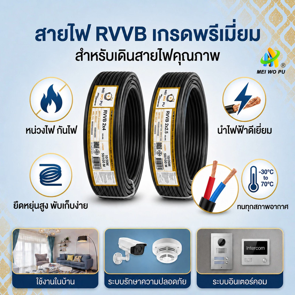 สายไฟ RVVB 2 แกน แบบแบน สีดำ สำหรับงานกลางแจ้ง กำลังสูง ใช้ในบ้าน กันน้ำ สายต่อพ่วง ทนความเย็นจัด