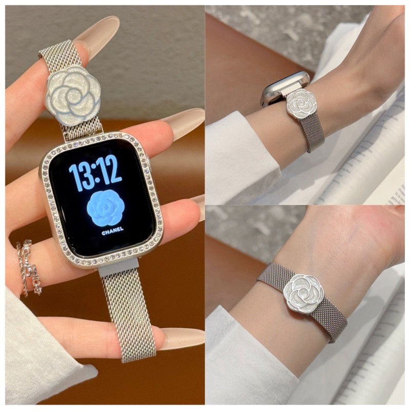 บาง ดอกเคมีเลีย สาย ชาวมิลาน สําหรับ แอปเปิล ดู ชุด 11 10 42/46/40/41/44/45 มม.49 มม.38 มม.ดอกไม้โลหะสร้อยข้อมือแม่เหล็กสําหรับ iดู กับ 3 2 อัลตร้า 3 2 9 8 7 6 5 4