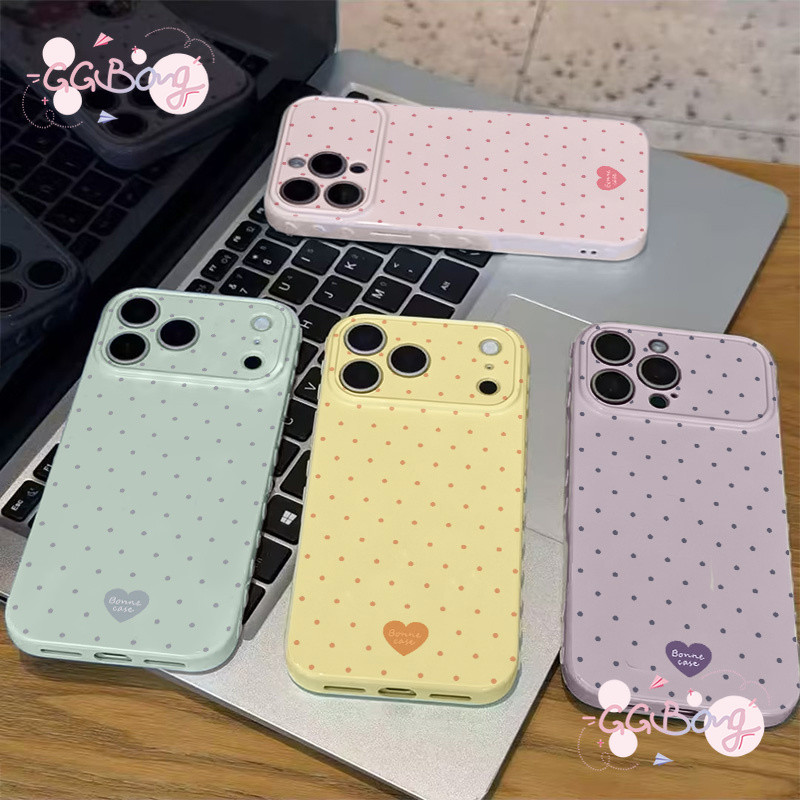 เคสไอโฟน17 16สำหรับ IPhone 17 12 15 13 16 14 Pro Max 16 7 8 15 Plus XR X XS Air เคสพาสเทล ลายจุด หัวใจฟูมกันกระแทก