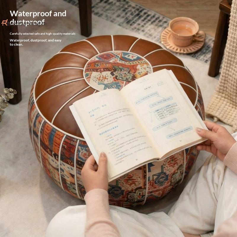 Tw 53x35 ซม.ปัก Bohemian PU หนัง Pouf Soft Storage Ottoman สตูลวางเท้าสําหรับห้องแขกแผนกต้อนรับ huj