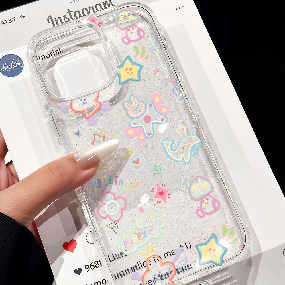 for เคส OPPO a38 a17k a3X a3s a57E a74 a5 a92 a55 a58 a16 a5s a76 a94 ทรงใสแวววาว ลายกราฟฟิตี้สไตล์ Y2K สีสันสดใส