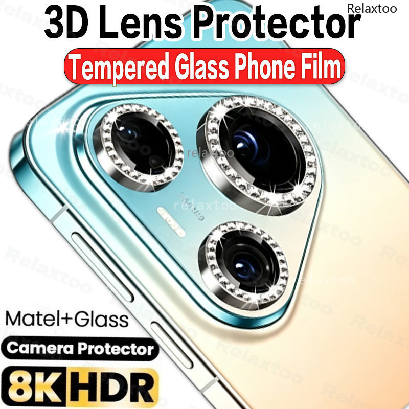 Glitter Diamond Full โค้งเลนส์กล้องสําหรับ Huawei Pura 90s Pura90s 90 s Pro Max 90sProMax Pura90sProMax 5G เลนส์โลหะใสแหวนกระจกนิรภัยกล้องฝาหลังฟิล์ม