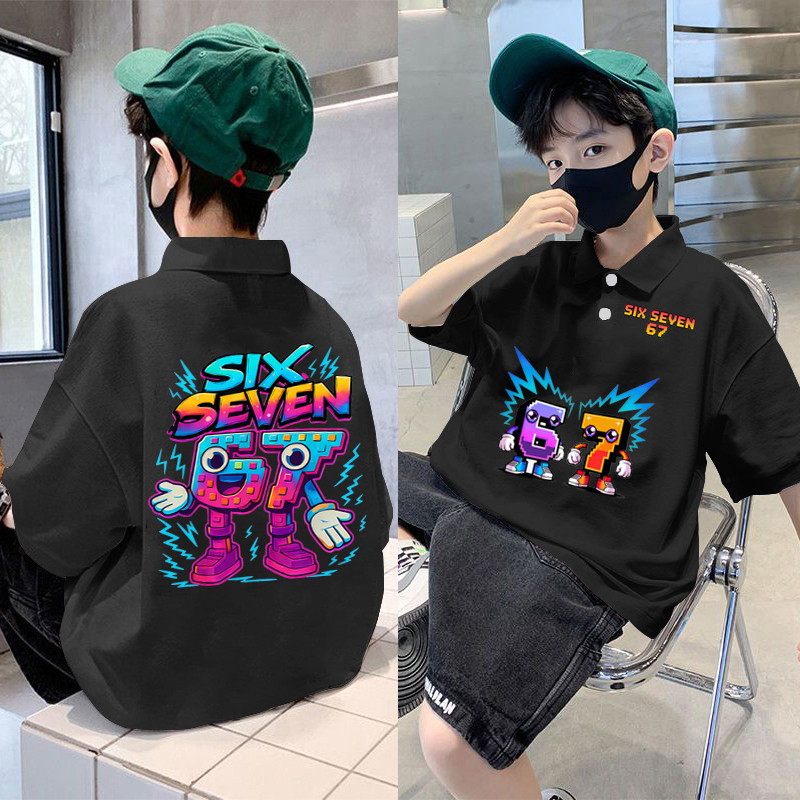 Hot double-sided printing เสื้อโปโลแขนสั้นลายเกมสำหรับเด็กชายและเด็กหญิง Six Seven 67  เด็ก POLO #Si