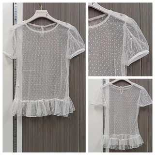 เสื้อยืดรอบคอดีไซน์พิเศษ ลายโopolกาดอท พัฟแขน เหมาะสำหรับฤดูร้อน