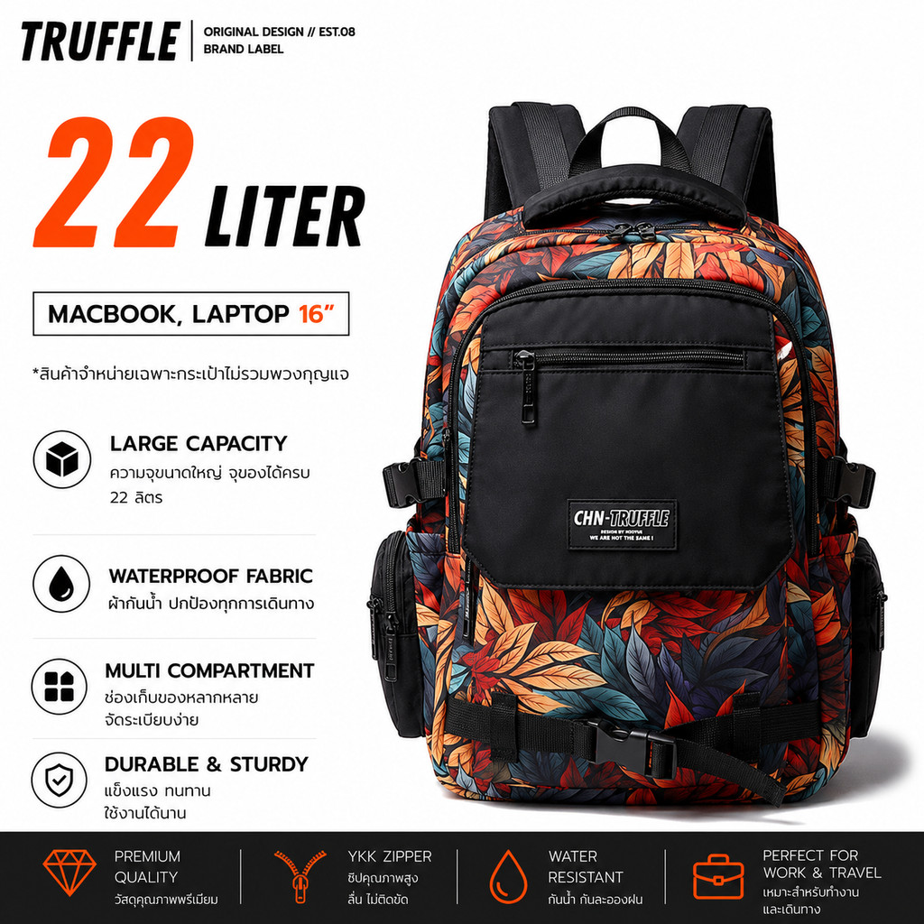 Truffle Backpack V.3 2024 ขนาด 47 cm. (Leaf) กระเป๋าสำหรับ Macbook Pro 14-16", Macbook Air 13-15"