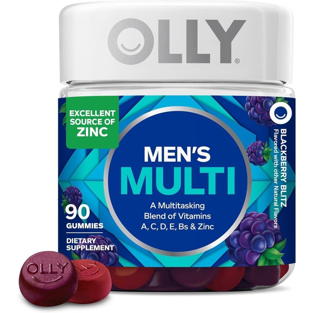 OLLY Mens Multivitamin Gummy, วิตามิน A, C, D, E, B, Zinc, รส Blackberry, 45 Day Supply - 90 Count U