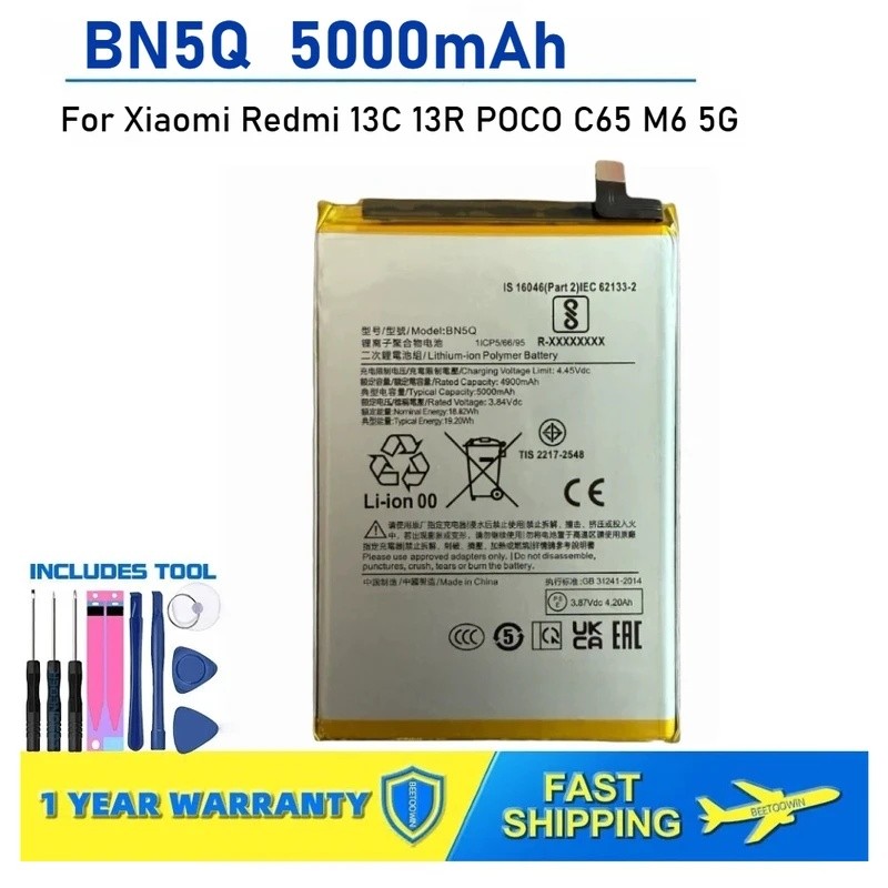สําหรับ Xiaomi Redmi 13C 13R POCO C65 M6 5G BN5Q 5000mAh เปลี่ยนแบตเตอรี่