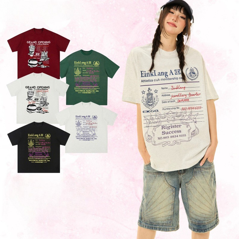 แฟชั่น Boxy Cotton T-Shirt 2-Way Loose Boxy Design สําหรับผู้ชายและผู้หญิงสบายพิมพ์ในหลาย Assortment
