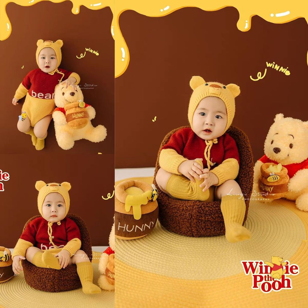 New Product#Children's Photography Outfit Cartoon Winnie the Pooh Knit Jumpsuit Baby Hundred-Day and