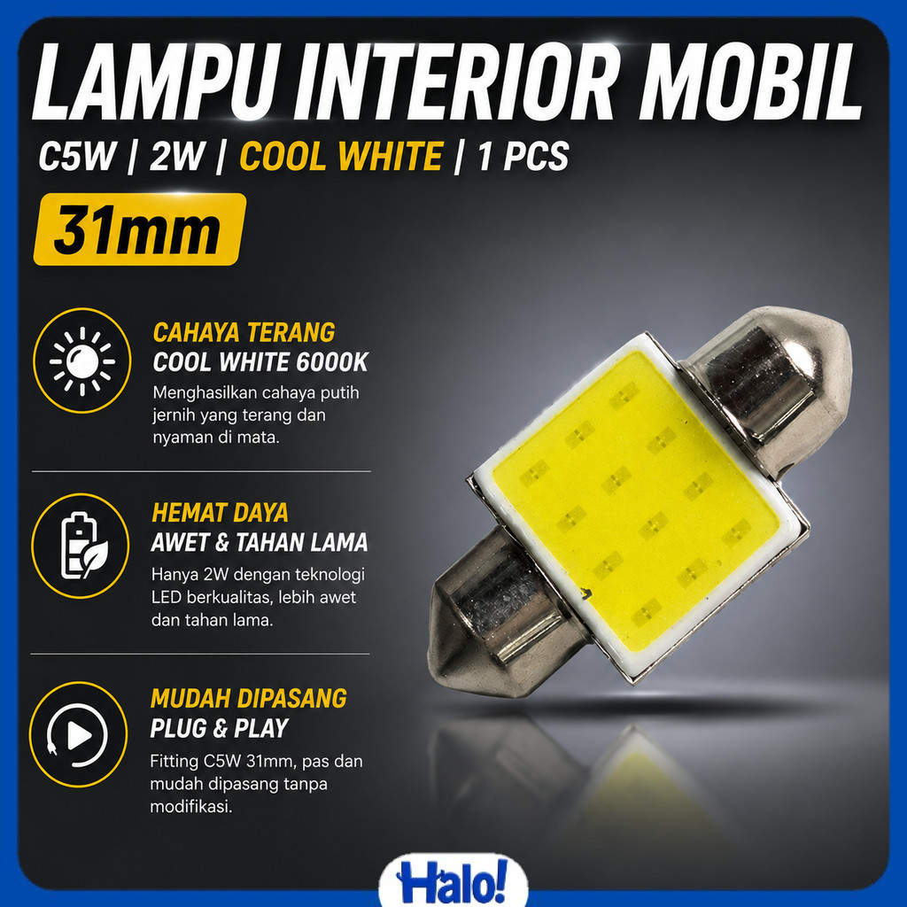 ไฟภายในรถ C5W COB แผ่น LED Dome Light Cool White 2W 1 ชิ้น - BA9S