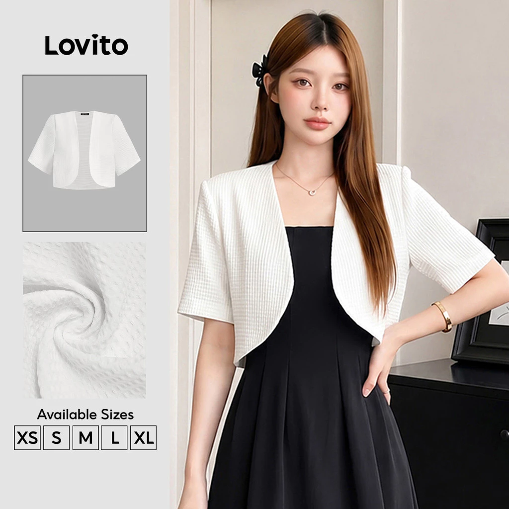 Lovito สง่างาม เบลเซอร์เรียบง่ายสำหรับฤดูใบไม้ร่วง/ฤดูหนาว เบลเซอร์สีขาวสำหรับผู้หญิง เกาหลี อินเทรนด์ L156AD182