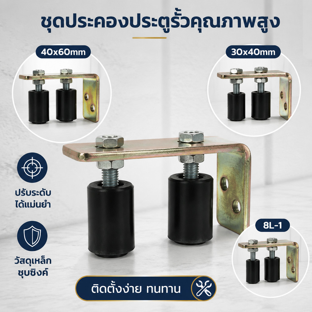 ชุดล้อประคองประตู บานเลื่อนประตูท่องเที่ยว ปรับลูกกลิ้งไนลอนคู่ ชุดประคองประตูรั้ว