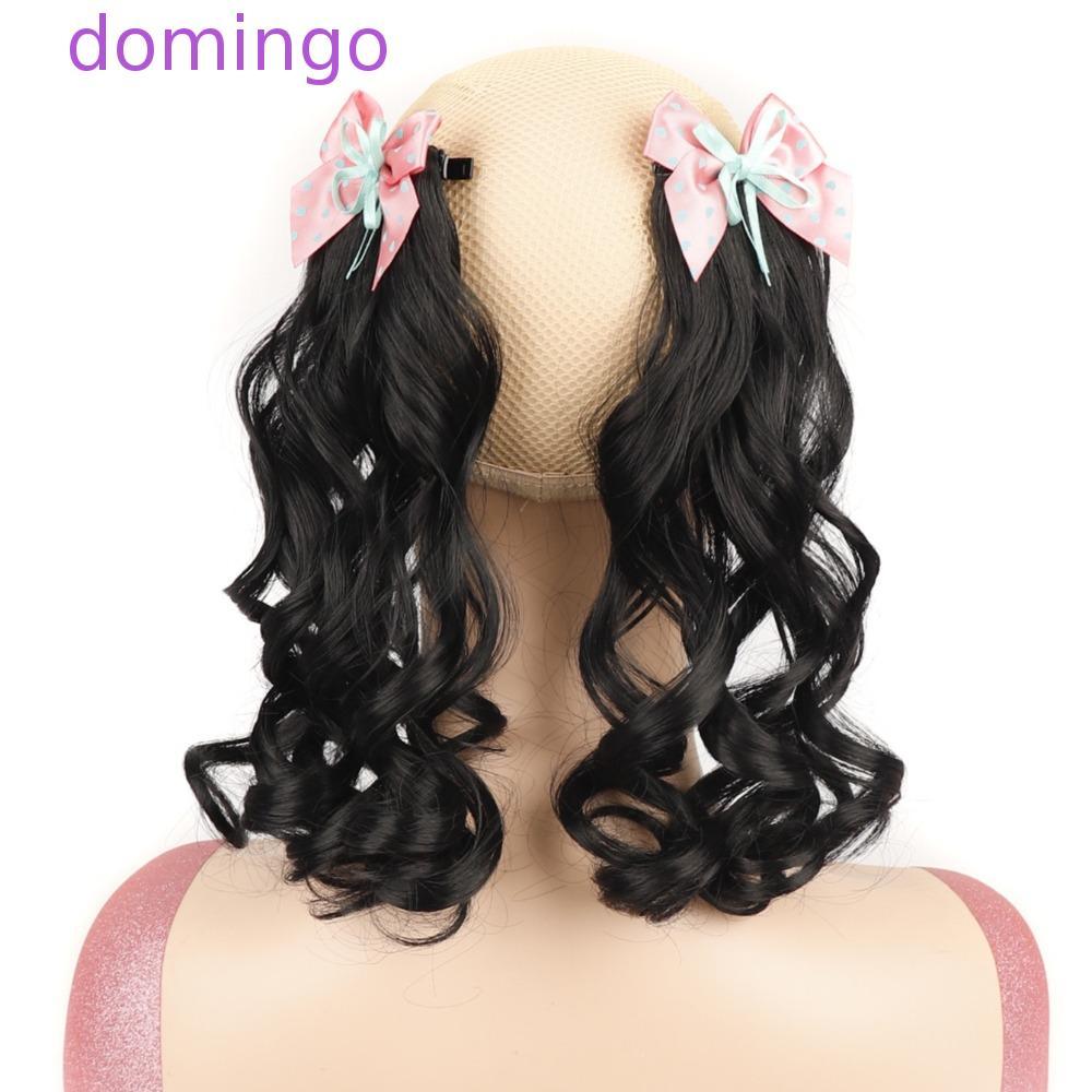 DOMINGO 2 ชิ้น Bows Knot หางม้า, ต่อผมสังเคราะห์เด็ก Curly หางม้าวิกผม, น่ารักนุ่มเด็ก Headwear หยักคลิปผมหางม้าของขวัญวันเกิด