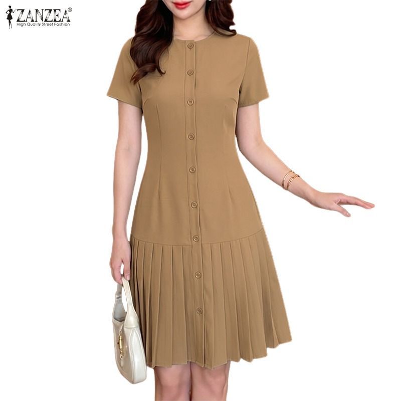 ZANZEA ชุดเดรสแขนสั้นคอกลมลําลองสไตล์เกาหลีสําหรับผู้หญิง — صورة 6