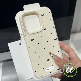 เคสโทรศัพท์สีดำแบบผ้าโบว์และลายจุดสไตล์อินสตาแกรม เคสไอโฟน IPhone 17 12 14 11 16 13 15 Pro Max Air XS Max XR X15 16 Plus