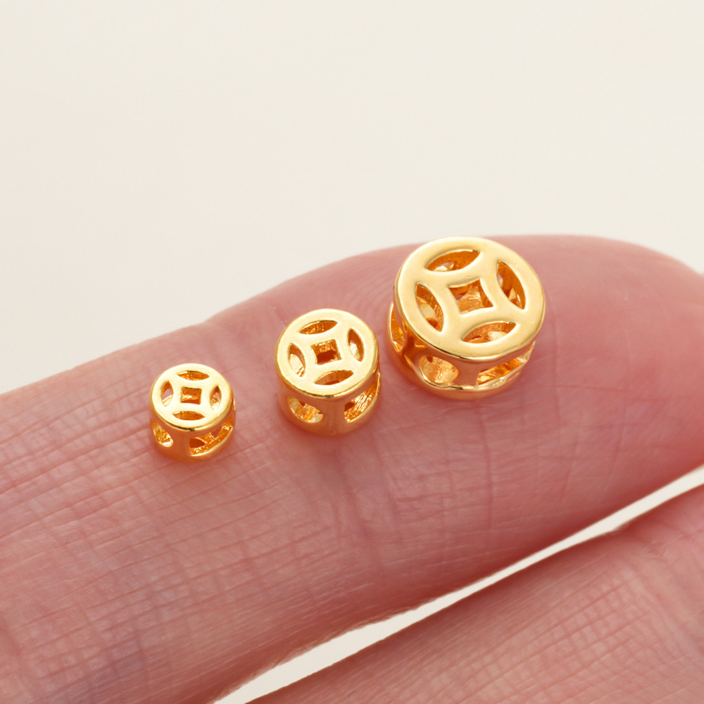 St.kunkka 10 ชิ้น 18 พันทองชุบเหรียญ Spacer ลูกปัด Lucky Fortune Hollow Charm ลูกปัด DIY สร้อยข้อมือสร้อยคอเครื่องประดับทํา — صورة 6