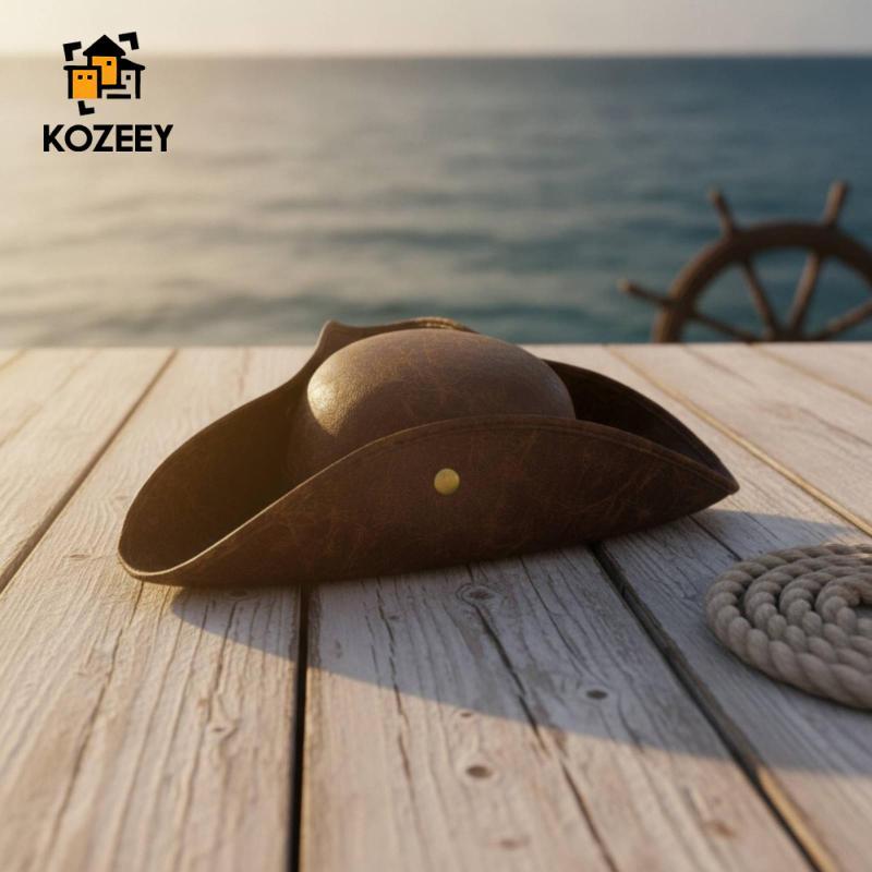 [KOZEEY] Pirate Tricorn Hat หนังเทียม Tricorn Pirate Hat โครงสร้างสําหรับสีดํา