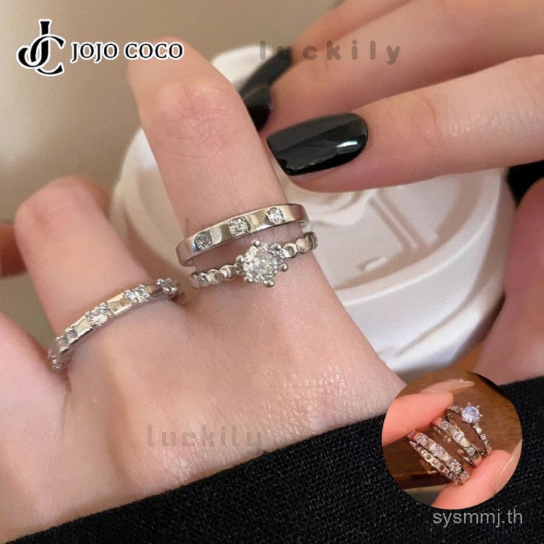 JOJO COCO Minimalist Chic Appeal สไตล์ร่วมสมัยพร้อมแหวนปรับ Zirconia อินเทรนด์ GSNS