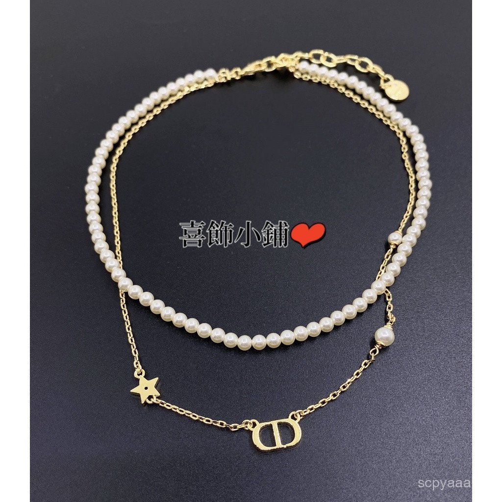ขายร้อนรูปแบบใหม่ CD Letter สร้อยคอมุกสองชั้นสร้อยข้อมือคอสั้น K4BA
