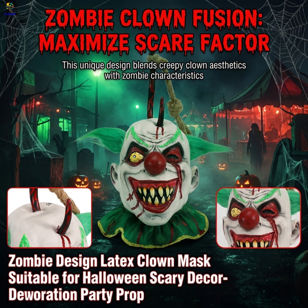 Zombie Design Latex Clown หน้ากากเหมาะสําหรับฮาโลวีนน่ากลัวตกแต่ง Party Prop