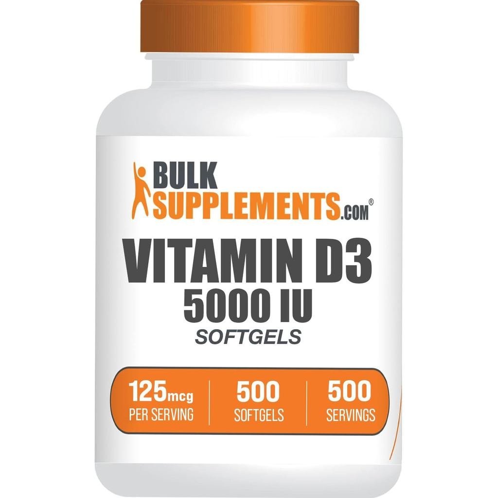 Bulks.com D3 5000IU Softgels Cholecalciferol D3 D 5000 IU 1 D3 Softgel (125mcg of D) ต่อเสิร์ฟ 500 น