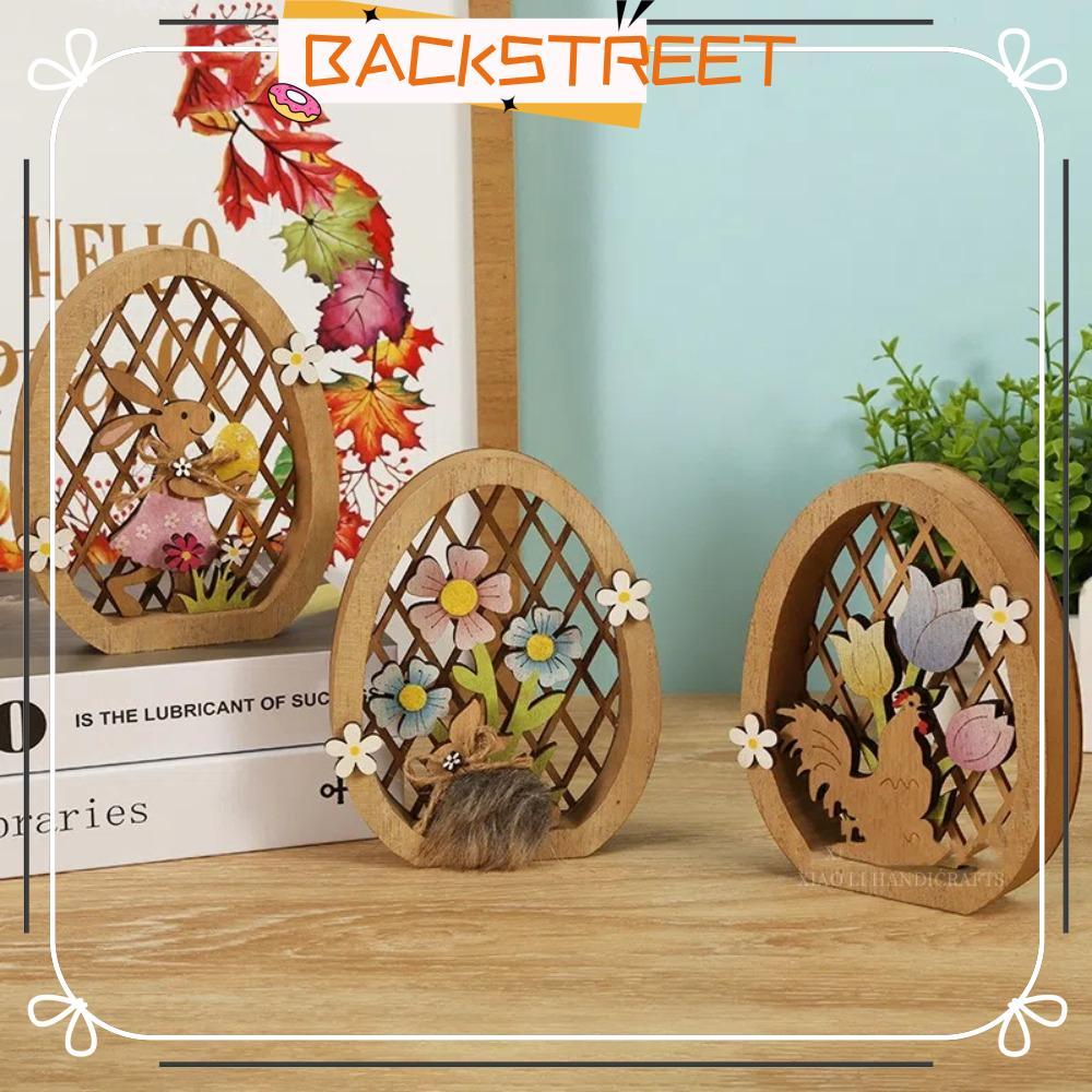 BACKSTAGE Easter Egg Ornament, Crafts Hollow Bunny Egg Ornament, Happy Easter Wooden Hand Craft Tabl