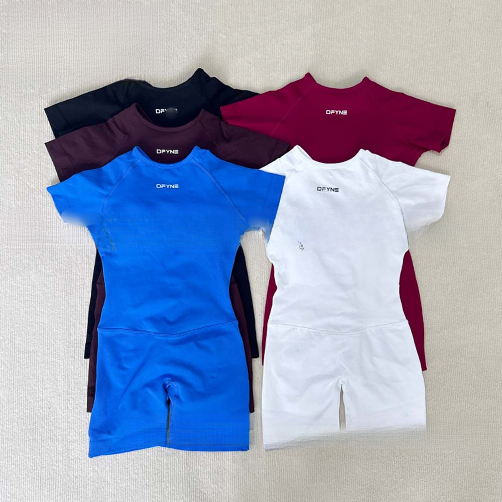 DFYNE Raglan Short-Sleeved One- Piece Fitness Shorts Womens Seamless High-Waisted Abdomen-Narrowing 