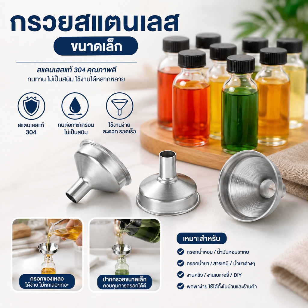 กรวยสแตนเลส ขนาดเล็ก ทนทาน สำหรับเทน้ำมัน น้ำหอม เซรั่ม โลชั่น #AQ-0032