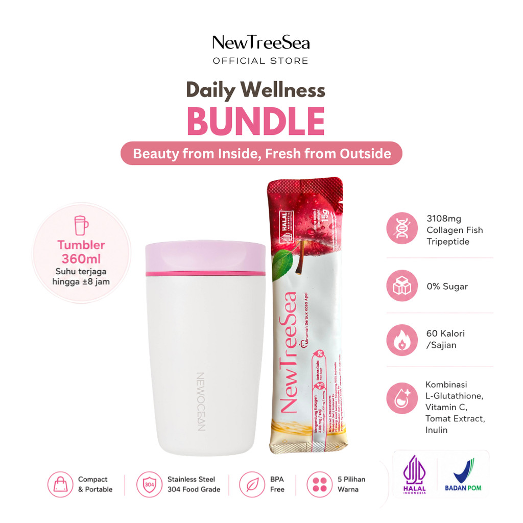 NewTreeSea Daily Wellness Bundle - เครื่องดื่มคอลลาเจน Fish Tripeptide Gluta BPOM ฮาลาล + ฟรี แก้วน้