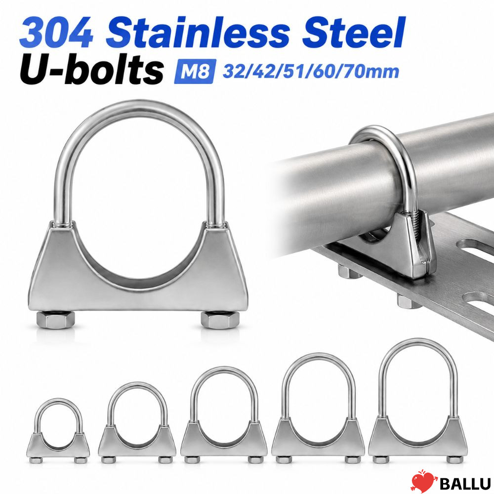 BALLU รอบหลอดเหล็กท่อ Fastener, 304 สแตนเลส Heavy Duty U-bolts, คุณภาพสูงทนทาน M8 32/42/51/4/70 มม.ส