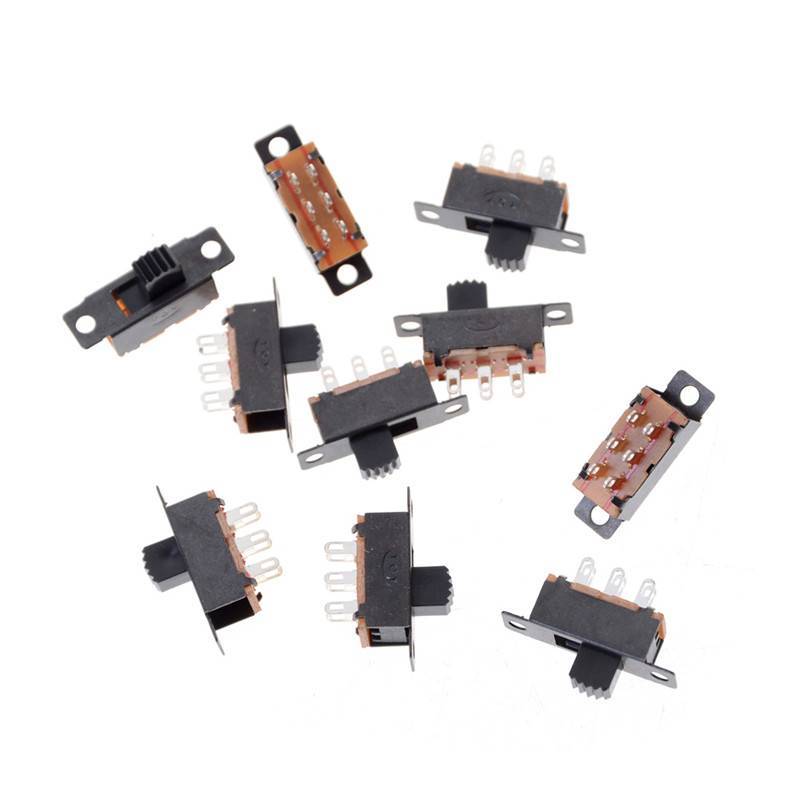 [DUL] 10 ชิ้น 2 ตําแหน่ง DPDT 2P2T แผง Mount สวิตช์สไลด์แนวตั้ง 6 พิน 0.5A 50V DC AO
