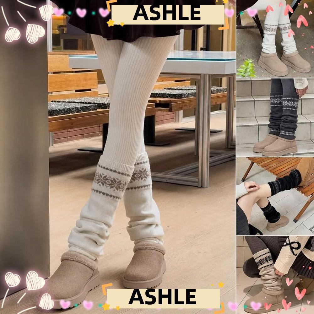 ASHLE ขาอุ่น 40 ซม., ถักถุงเท้าเข่า สไตล์ JK Lolita เหมาะสำหรับฤดูหนาว